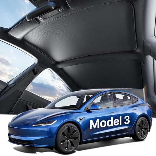 Tesla New Model 3 Highland Premium Performance Roof Sunshade (2024–2026) Double-Layer Heat Block Sunroof Shade Ice-Cooling Reflective Fabric, 99% UV Protection Tesla Model 3 Highland Accessories Black
