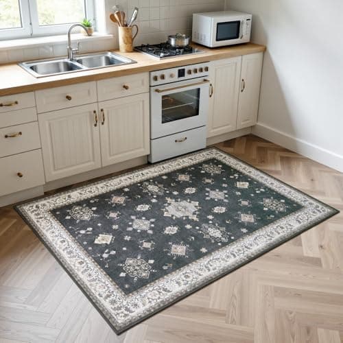 2'x3' Washable Area Rug Non-Slip, Vintage Floral Medallion Distressed Entryway Kitchen Bathroom Mat, Soft Low Pile Indoor Floor Carpet for Hallway Laundry, Navy Blue & Ivory Vintage - Thumbnail 3
