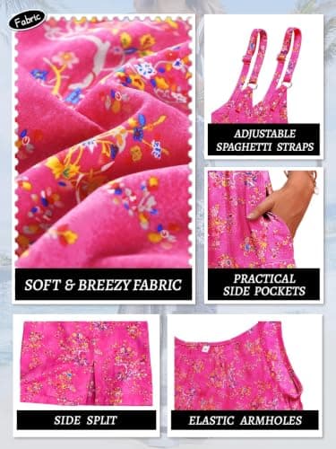 BOHOWE Womens Floral Outfits Plus Size Jumpsuits Loose Casual Wide Leg One Piece Sleeveless Summer Overalls Adjustable Straps Long Pant Rompers 2XL HPZ P002B - Thumbnail 5