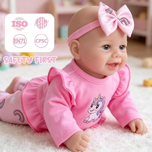 EKOKIZ Realistic Baby Doll Girl 17 Inch - Soft Body Lifelike Reborn Doll with Clothes and Feeding Set, Real Life Baby Dolls Gift for Kids Age 3+ Birthday, Pretend Play - Thumbnail 6