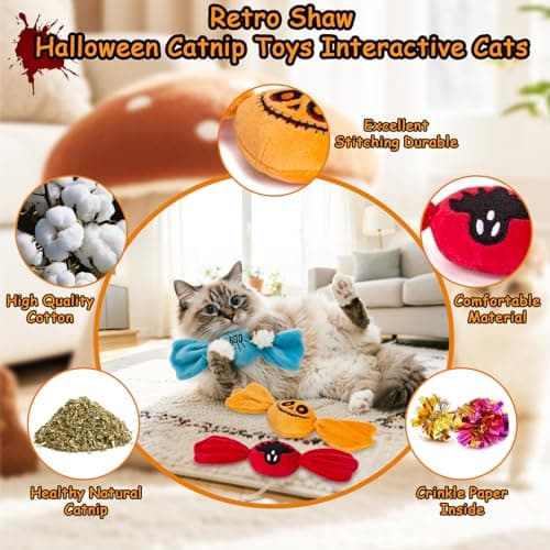 Retro Shaw 3PCS Catnip Kicker Toys for Indoor Cats, Crinkle Plush Candy Cat Toy with Catnip for Bored Kitties, Interactive Kitty Treat Toy for Exercise & Teething, Horror Goth Cat Toy Gift - Thumbnail 2