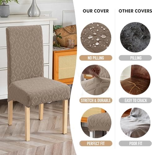 Genina Waterproof Chair Covers for Dining Room Set of 6, Removable Washable Chair Slipcover Protectors, Taupe - Thumbnail 5