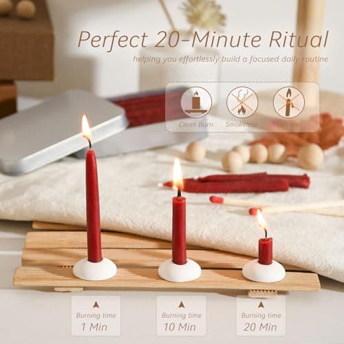 20 Minute 100% Pure Beeswax Candles, Mini Mindful Meditation Taper Candles, Smokeless & Dripless with Holder for Yoga, Prayer, Relaxation (Red,24 Pack) - Thumbnail 3