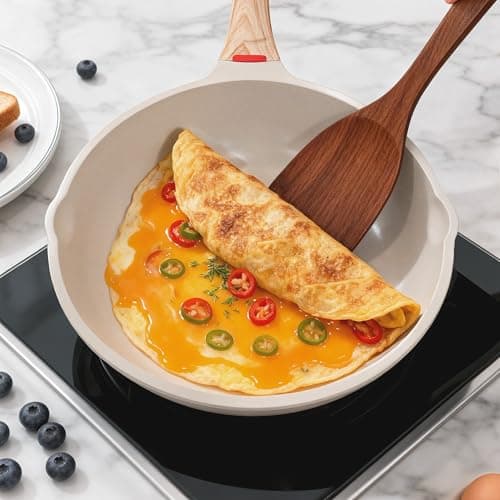Foorey Home Nonstick Frying Pan Heat-Resistant Handle Ceramic Skillet PFOA Free Cookware Induction Compatible Cooking Pan (White, 9.44 Inch) - Thumbnail 3
