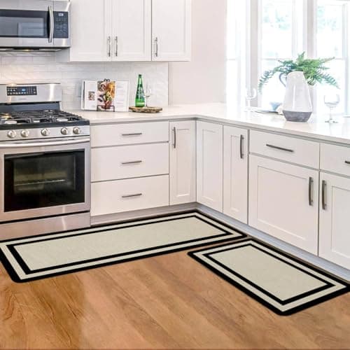 YWZDS Kitchen Rugs with Black Border - Cotton Linen Blend Floor Mats(17.7''x29.5''+17.7''x47'') - Washable Non-Slip Kitchen Mats for Home Office Bedroom Bathroom Laundry - Thumbnail 6