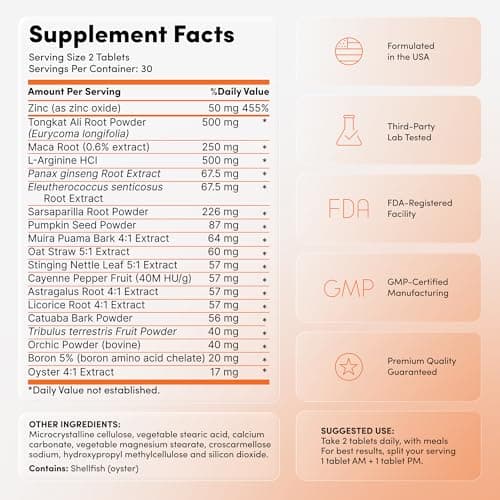 Mens Testosterone Booster & Libido Booster for Men - for Prime Strength, Energy & Vitality with Tongkat Ali, Maca, Zinc & Boron - Premium Mens Testosterone Supplement & Libido Complex - 60 Tablets - Thumbnail 4