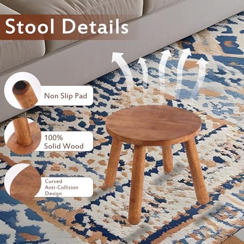 zaowofires Round Solid Wooden Step Stool， Garden Stool，10''H,Plant Stool ，Wood Legs Detachable for Plant Stand, Kitchen, Bathroom，Bedroom，Livingroom (Walnut, 10inch) - Thumbnail 4