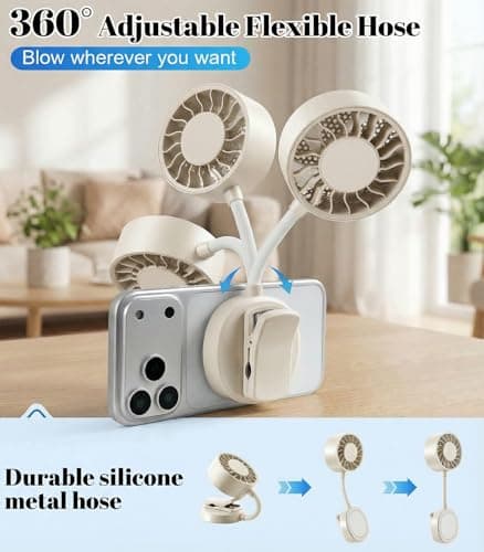 Magnetic Phone Clip Fan, Portable USB Rechargeable Personal Fan with 360° Flexible Gooseneck, 3 Speed Adjustable & Ultra-Wide Airflow, for iPhone, Shirt, Office, Desktop & Outdoor Travel (Begie) - Thumbnail 3
