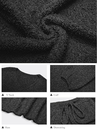 GKBK Womens 2 Piece Outfits Knit Sweater Sets Fuzzy Fleece Long Sleeve Top Wide Leg Pants Lounge Wear Matching Lounge Set 2026 Winter Casual V Neck Cozy Fashion Clothes Black L - Thumbnail 4