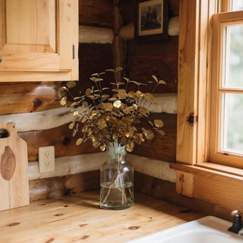 siqifloral 4PCS 24" Gold Artificial Eucalyptus Stems – Faux Eucalyptus Leaves Christmas Greenery for Vase Decoration, Rustic Home Table Centerpiece, Wedding & Farmhouse Decor - Thumbnail 5