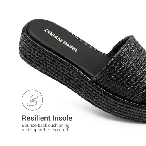 DREAM PAIRS Women Platform Slides Sandals Espadrilles Slip On Low Wedge Summer Open Toe Bohemia Dressy Beach Vacation Shoes,Size 7.5,Black,SDWS26009W - Thumbnail 4