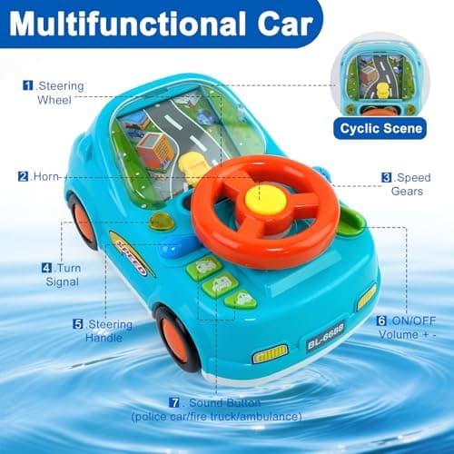 DELUTIQUE Toys for 1 + Year Old Boy,Toddler Racing Car Steering Wheel Toy with Sound & Light,Car Toys for Toddlers 1-3,Gift for 1 2 3 Years Old Boys Girls (Blue) - Thumbnail 5