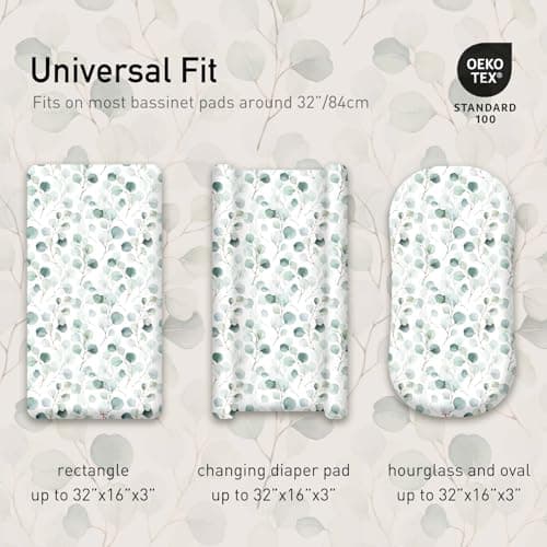 Gllquen Baby Bassinet Sheets 4 Pack, Breathable Cozy Fitted Mattress Sheet, Elastic Travel Crib Fashionable Floral Pattern, Standard Cradle Safe Sheets for Baby Boys Girls 32"x16"(Greenery) - Thumbnail 5
