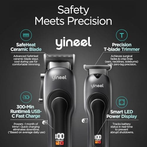 Yineel Hair Clippers for Men, Professional Cordless Clippers & Trimmer Set, Super Quiet, Clippers for Hair Cutting Kit with LED Display, Gift for Men Women Barber Kid - Thumbnail 2