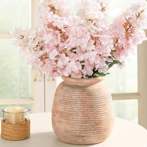 Ceramic Flowers Rustic Vase, Neutral Pottery Farmhouse Vases Home Decor, 7.48" Terracotta Pampas Decorative Vase for Table Entryway Mantel Bookshelf Bedroon Bathroom Living Room - Thumbnail 3