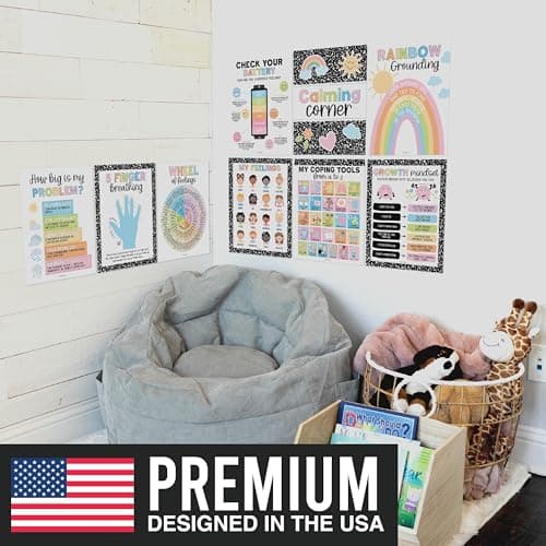 Hadley Designs Calming Corner Posters for Classroom Decor -9 Calm Down Corner Supplies Classroom Must Haves, 11x17 Feelings Emotions Chart for Kids, Pastel Mental Health Posters for School Counselors - Thumbnail 4