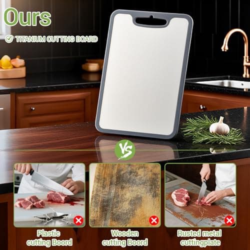 Titanium Cutting Boards for Kitchen & Camping,Metal Cutting Board,Silicone Edge for Non-Slip & Non-Cut,Built-in Handle,Long Lasting,Stain Resistant,Rust Resistant, Small(11.41''×7.87'') - Thumbnail 3