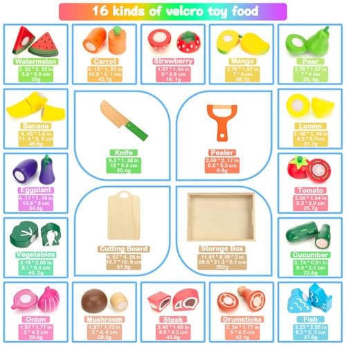 GOPLACS Wooden Play Food Sets for Kids Kitchen - Cutting Fruits and Veggies Toddler Toys Pretend Food Play Kitchen Accessories Montessori Educational Toys Gifts for Kids Boys Girls 3+ - Thumbnail 2