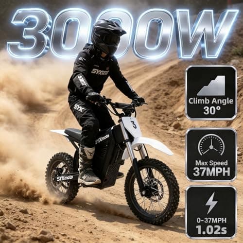 SYX MOTO ARC Electric Dirt Bike, 3000W Peak 36MPH Electric-Motorcycle with 48V/21AH Battery E-Bike, Full Hydraulic Brakes and Suspensions Mountain Off-Road E-Dirt Bike, for Teens & Adults (Silver) - Thumbnail 2