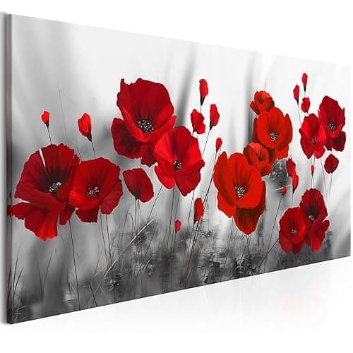 Red Flower Large Wall Art for Living Room - 56"L x 28"W Black and White Canvas Wall Art Bedroom Modern Abstract Floral Large Artwork Paintings Prints Pictures Wall Decor
