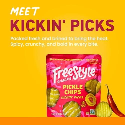 Freestyle Snacks Pickle Chip Snack Packs - Spicy Dill - All Natural, Fresh-Packed Deli-Style Pickles - Non-GMO, Kosher, Gluten-Free, Low Calorie Snacks - 3.5 Ounce (6 Pack) - Thumbnail 3