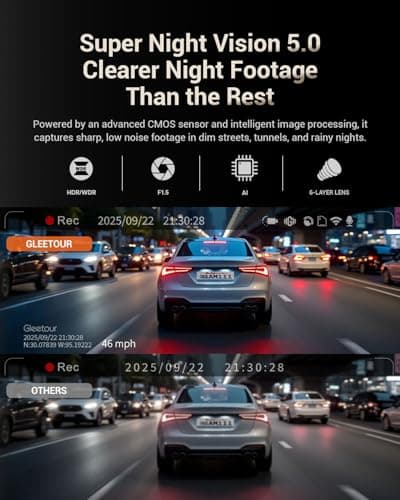Gleetour Dash Cam Front and Rear, 4K HDR Dash Camera for Cars, 3" IPS Screen Dash Cam Built-in GPS with 5.8G WiFi UHD Night Vision Free 64G Card, Parking Monitor, G-Sensor - Thumbnail 5