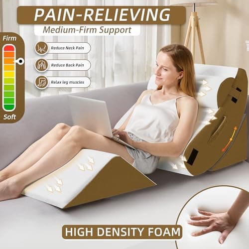 HABUTWAY 4Pcs Orthopedic Wedge Pillow, Bed Pillow for Sleeping, Post Surgery Foam Wedge Pillow for Back Pain Relief, Triangle Adjustable Support Pillow with Machine Washable Cover, Brown - Thumbnail 3