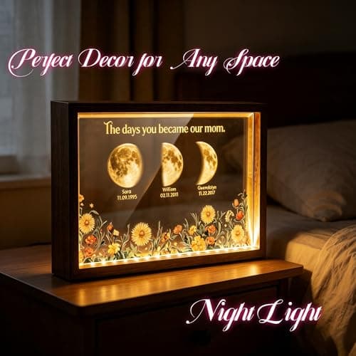 CraffBase Mommy's Universe Light Frame LED Moms Sky Moons Glass Plaque Custom Moms Sky Led Light Box Frame Mothers Day Moon Phase Gifts for Mom Grandma - Thumbnail 3