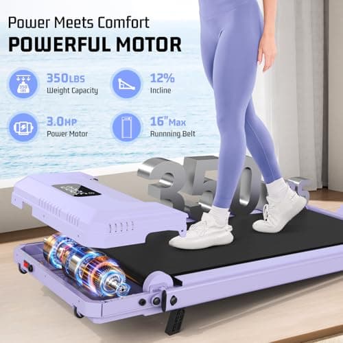 FUNMILY Upgrade Walking Pad Treadmill with 12% Incline & Handle Bar, 3.5HP Foldable Treadmills for Home Small, Under Desk Compact Walking Pad 400+lb Capacity, Shock Absorption(Cute Pink) - Thumbnail 6