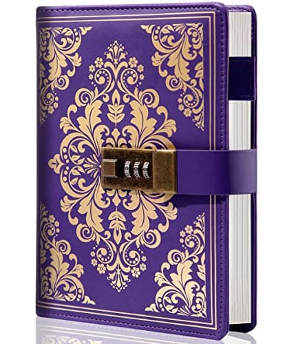 CAGIE Lock Journal for Women Vintage Refillable Diary with Lock 224 Pages Leather Locked Journal for Personal Secrets Writing (Purple) - Image 1