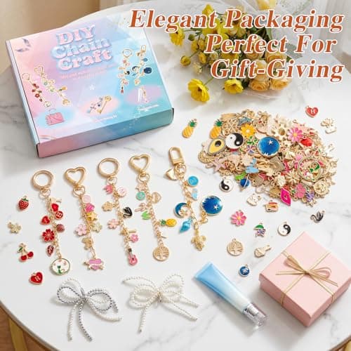 569Pcs Charms Lip Gloss Keychain Making Kit, Bracelet Making Kit, DIY Bag Charm Kit with Key Chain Hooks, Jump Rings, Lobster Clasps, Charms, Chains & Tools, Jewelry Pliers, Jewelry Craft Kit Supplies - Thumbnail 3