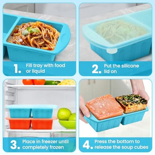 2 Pack Silicone Freezer Trays With Lid For Easy Storage Silicone Soup Freezer Molds 2 Cup ，Perfect For ice cube tray Freezing Broth Sauces Store Leftovers , Leakproof, Easy Release Dishwasher Safe - Thumbnail 6