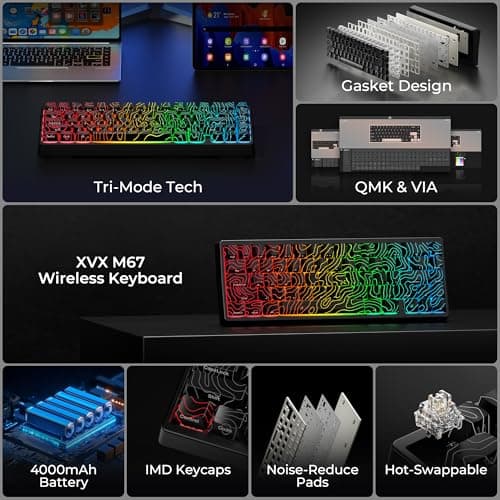 HITIME x XVX M67 60% Percent Keyboard Wireless, QMK/VIA Topographic Gaming Keyboard, Tri-Mode Thocky Creamy Mechanical Key Board, Hot Swappable Mount RGB IMD Tech for Win/Mac, Black - Thumbnail 2