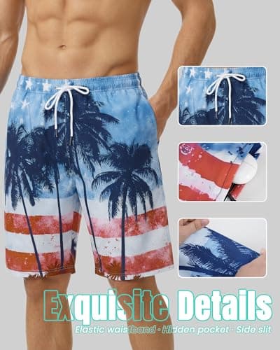 Yufawow 9 Inch 9in Men Swim Trunks Compression Liner Quick Dry Drawstring Male Swimwear Swimsuit Swimtrunks Bathing Suit Fair Beach Water Shorts Big Tall Long Plus Size Large 3XL 4XL 5XL American - Thumbnail 6