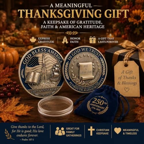 3PCS USA 250th Anniversary Christian Commemorative Coin 1776-2026, God Bless America Faith Challenge Coin, Thanksgiving Christmas Religious Gifts, Mayflower Collectible Coin with Bible Verse - Thumbnail 3