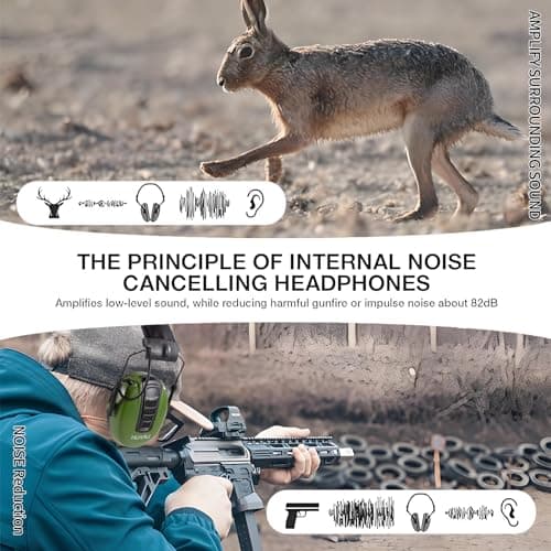 HUARUI Adjustable Electronic Shooting Ear Protection,Sound Amplification Electronic Hunting Earmuff,NRR 24dB Noise Reduction Headphones for Gun Range-Green - Thumbnail 3