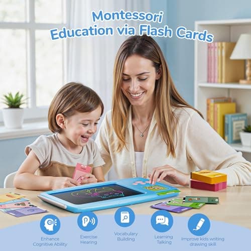 ZONSTVYS Talking Flash Cards for Toddlers: 2-in-1 LCD Writing Tablet with 510 Sight Words, Montessori Language Learning, Autism & Speech Therapy Toys for Children Ages 1-6, Blue - Thumbnail 2