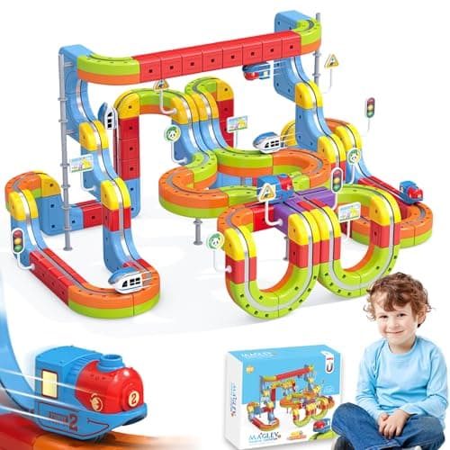 141 PCS klick Rail Electric Train Set with Racer 3D Train, Cube Track Car, STEM Educational Toy for Kids (Ages 3-8), Flexible Race Track for Boys & Girls