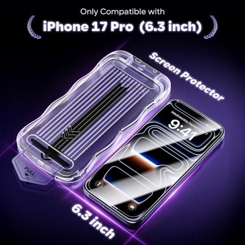 GolbinBox for iPhone 17 Pro Screen Protector, [12FT Military-Grade Shatterproof] [9H+ Tempered Glass] [Easy Installation] [HD Clear] Full Coverage Protection for iPhone 17Pro 6.3", 2 Pack - Thumbnail 2