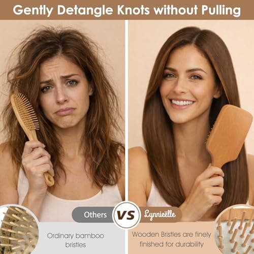 Wooden Bristle Hair Brush for Women & Men, Smoothing Hair Brush for Scalp Massage & Detangling, Wooden Brush that Reduces Static & Breakage for Thin, Thick, Fine, Curly Hair - Thumbnail 5