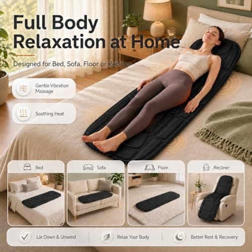comrelax Full Body Massage Mat with Heat, Vibration Massage Mattress Pad with Lumbar Support Cushion, Foldable Massage Mat for Bed, Sofa & Floor, Relaxation & Comfort - Thumbnail 2