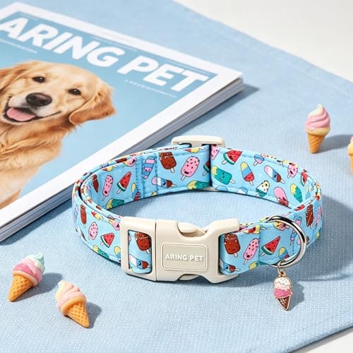 ARING PET Summer Dog Collar, Cute Blue Ice Cream Doggy Collars for Puppy Small Medium Large Boy Girl Dogs Pet, for Daily Photos Outdoor Beach Walking Hiking Picnic, S - Thumbnail 2
