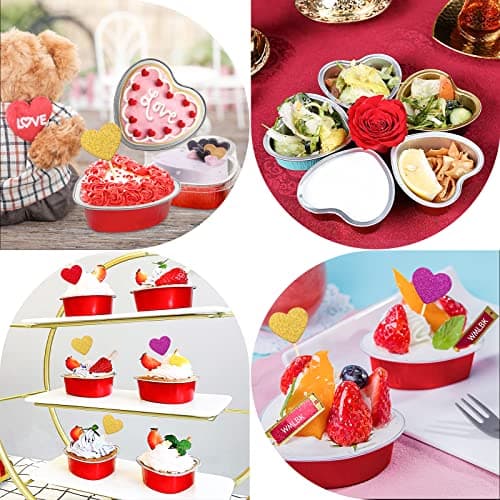 Heart Shaped Cake Pans Valentines Aluminum Mini Cake Pans with Lids for Baking 30 Packs 3.4 Ounces Disposable Cupcake Cup Pan Baking Pans for Valentine Mother's Day Wedding Birthday Baking Supplies - Thumbnail 5