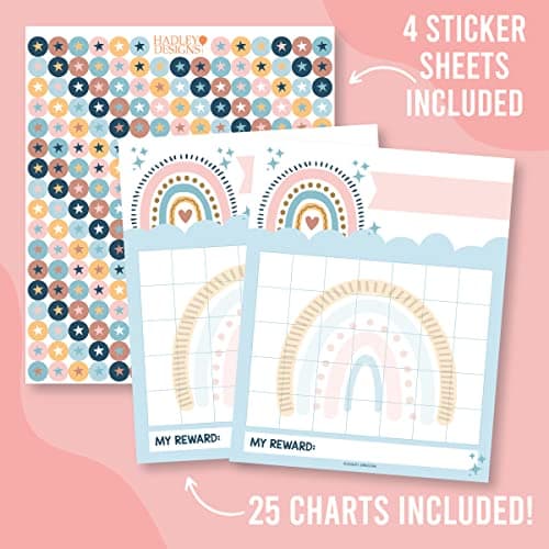 Hadley Designs Sticker Chart for Kids Behavior at Home - Sticker Reward Chart for Kids, Star Charts for Toddler, Star Charts for Good Behavior, Boho School Reward Stickers for Classroom Incentives - Thumbnail 2