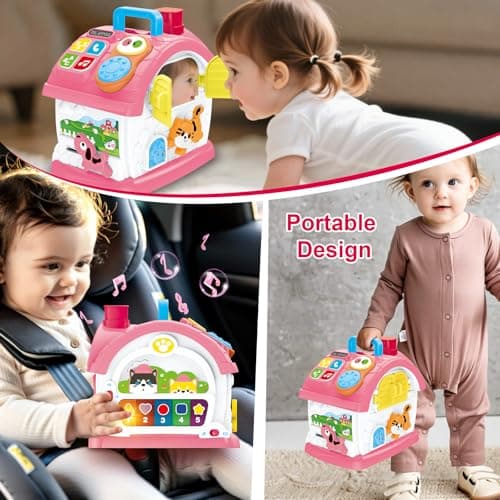 DELUTIQUE Montessori Toys for 1 Year Old Girl Gifts, Musical Toys for Toddler 1-3 with Play Phone, Mirror, Piano, Educational Baby Toy for 12-18 Months Birthday Gifts - Thumbnail 6