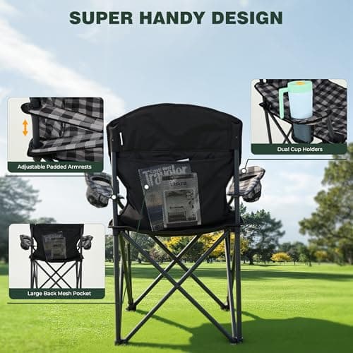 SUNNYFEEL Oversized Folding Camping Chair 2 Pack 800 LBS Heavy Duty for Big Tall People Red Padded Portable Collapsible Chairs with Armrest Cup Holder & Pocket for Outdoor Travel Picnic Camp Sports - Thumbnail 6