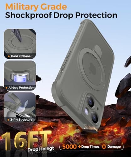 MOCCA Design for iPhone 15 Case with Magnetic Invisible Stand [Full Camera Protection] [Compatible with Magsafe] Military Drop Shockproof Translucent Matte Phone Case Cover 6.1",Titanium Gray - Thumbnail 5