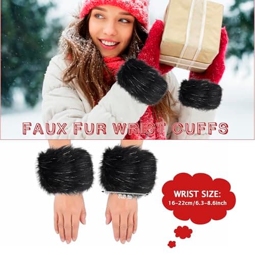 QZUnique Fuzzy Fur Leg Warmers Set - 3 Pcs Women Winter Furry Boot Cuffs Faux Fur Headband Wrist Bands Cover Long Leg Warmers - Thumbnail 5