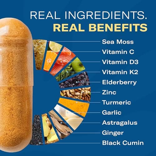 TrueSeaMoss Sea Moss Capsules – Immune Support – Sea Moss, Vitamin C, D3, Elderberry, Zinc, Turmeric, Astragalus – 90 Capsules (45 Servings) - Thumbnail 4
