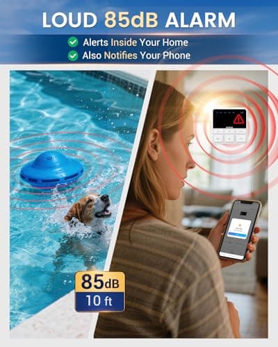 Smart Pool Alarm with App for Inground & Above Ground Pools, Adjustable Sensitivity Water Detection Alarm up to 20x40ft, 85dB+ Safety Alerts for Kids, Pets & Accidental Entry(Blue) - Thumbnail 5